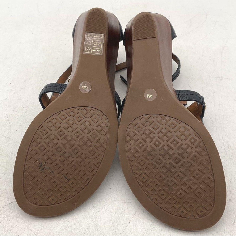 Tory Burch Black Leather Wedge Sandals - Picture 2 of 5
